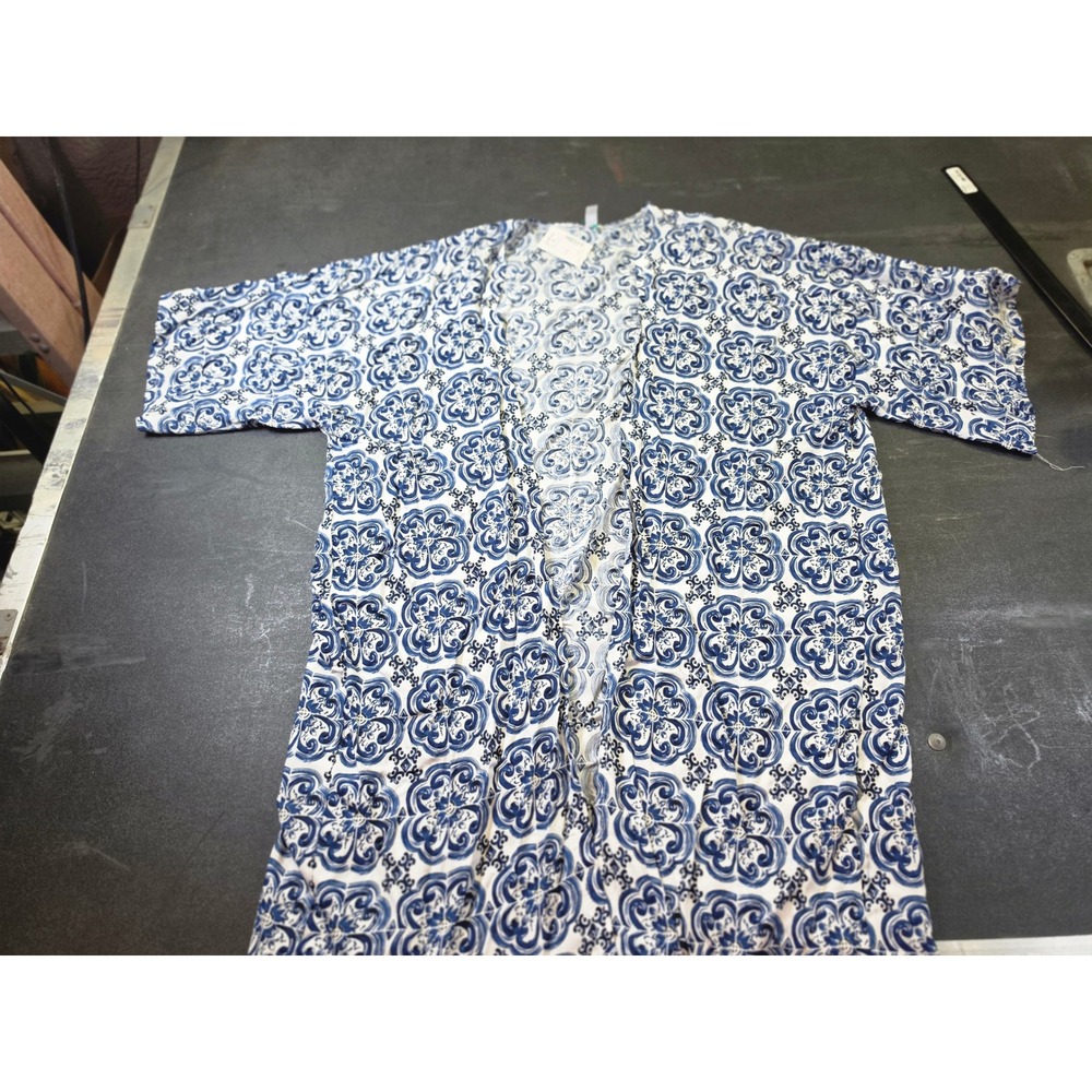 Gordmans Blue White Mediterranean Tile Print Kimono Wrap One Size NEW